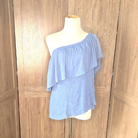 Women's One-Shoulder Blue Top - Picture 1 of 10